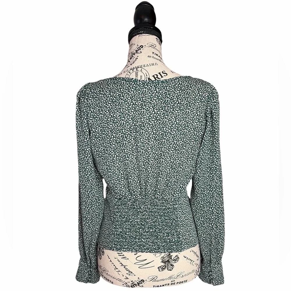 Abercrombie & Fitch Floral Long Sleeve Blouse Small Smocked Cottagecore Green